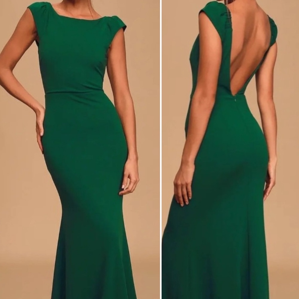 Lulu's Low Back Formal Gown Medium Forest Green